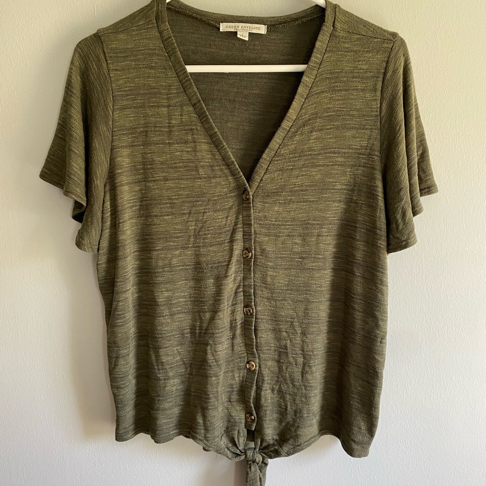 Green button up shirt from Green Envelope